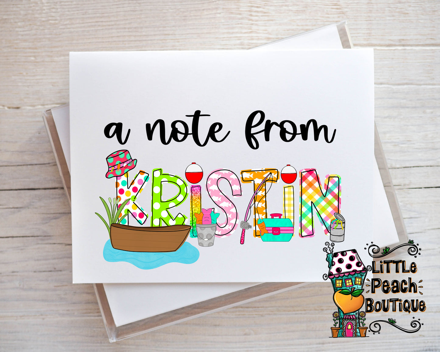Fishing Girl Personalized Notecard Set