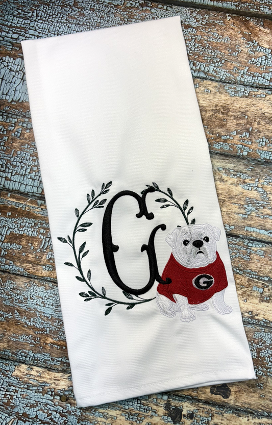 Bulldog Pup Branch Tea Towel
