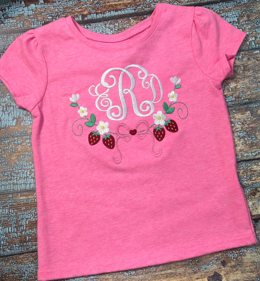 Strawberry Floral Monogram Frame Embroidery Design