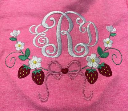 Strawberry Floral Monogram Frame Embroidery Design