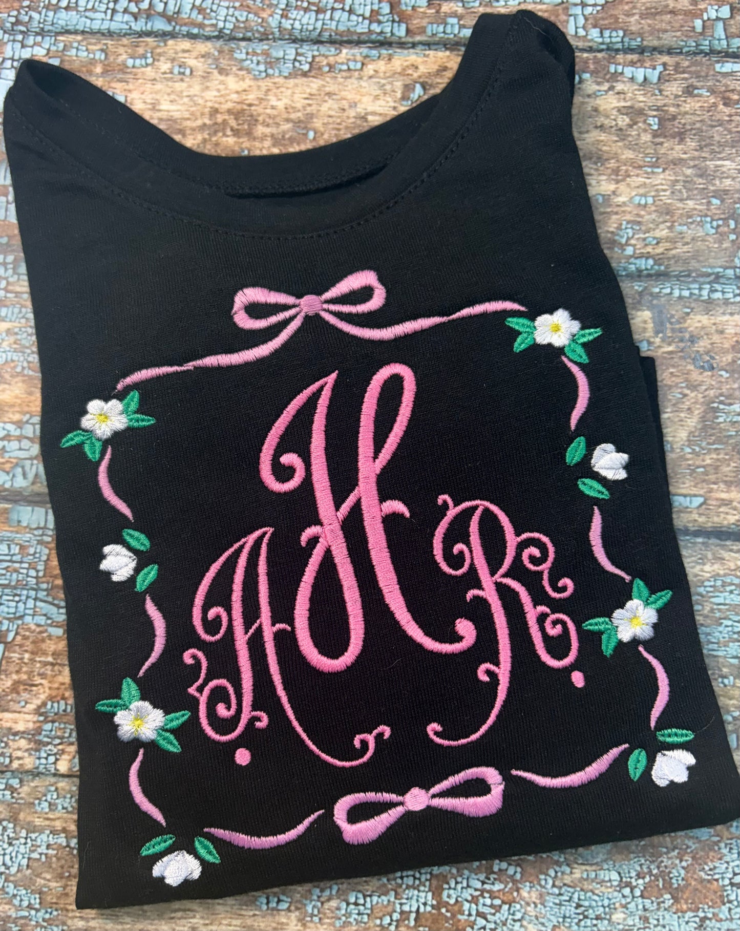 Bow Floral Monogram Frame Embroidery Design