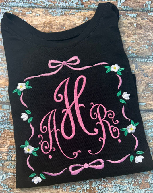 Bow Floral Monogram Frame Embroidery Design