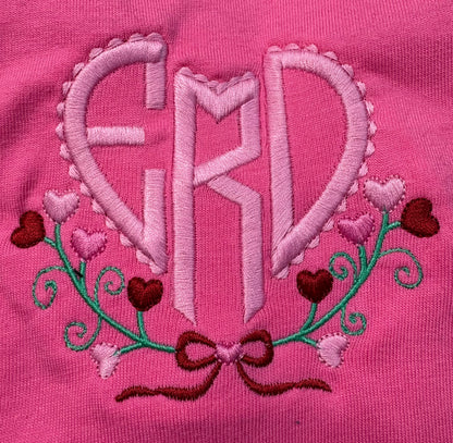Heart Scroll Monogram Frame Embroidery Design