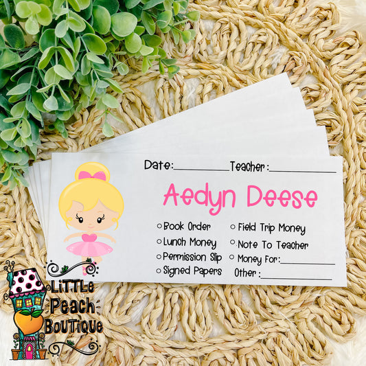 Ballet Dancer Personalized School Envelope Set