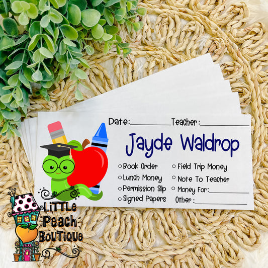 Bookworm Personalized School Envelope Set