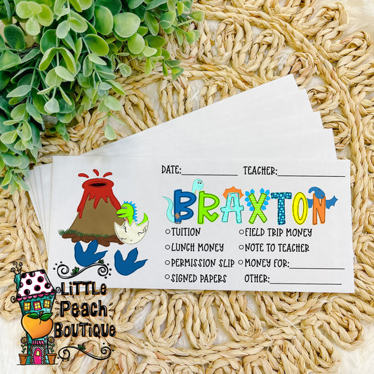 Dinosaur Personalized School Envelope Set