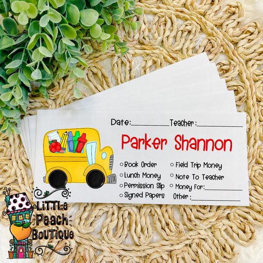 School Bus Personalized School Envelope Set