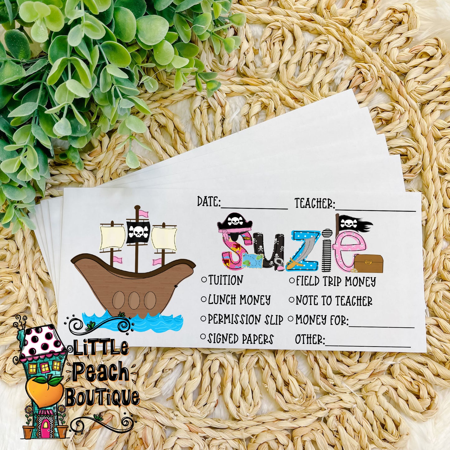 Pirate Girl Personalized School Envelope Set