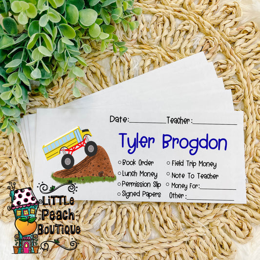 Monster Truck Personalized School Envelope Set
