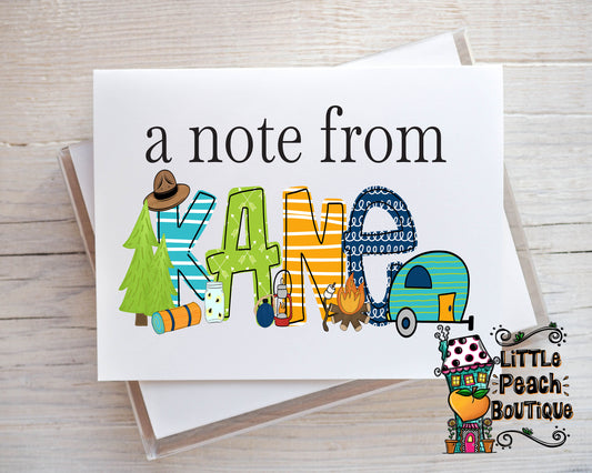 Camping Boy Personalized Notecard Set    