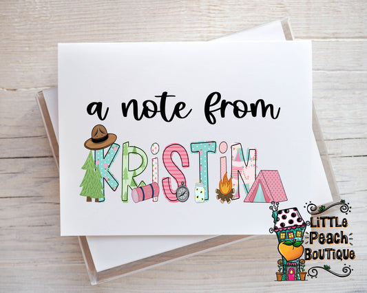 Camping Girl Personalized Notecard Set         