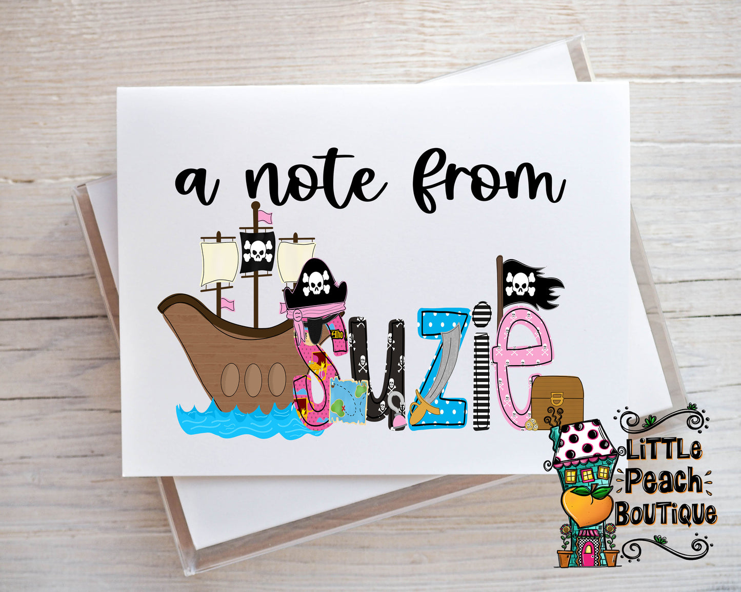 Pirate Girl Personalized Notecard Set    
